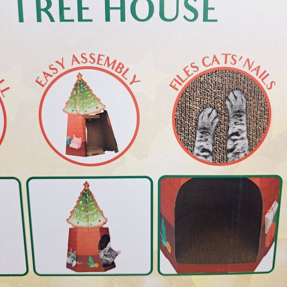 American Cat Club Carboard Scratch Holiday Christmas Tree House Size 12x14x17 in - Picture 7 of 8